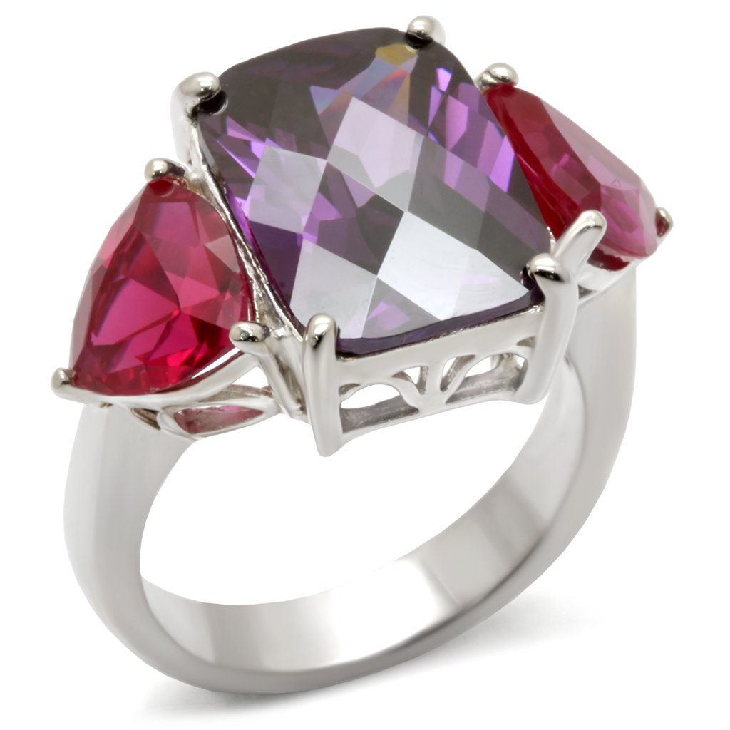 Haylee Cocktail Ring featuring 925 sterling silver, AAA CZ stone, and amethyst center stone, showcasing a high-polished finish.