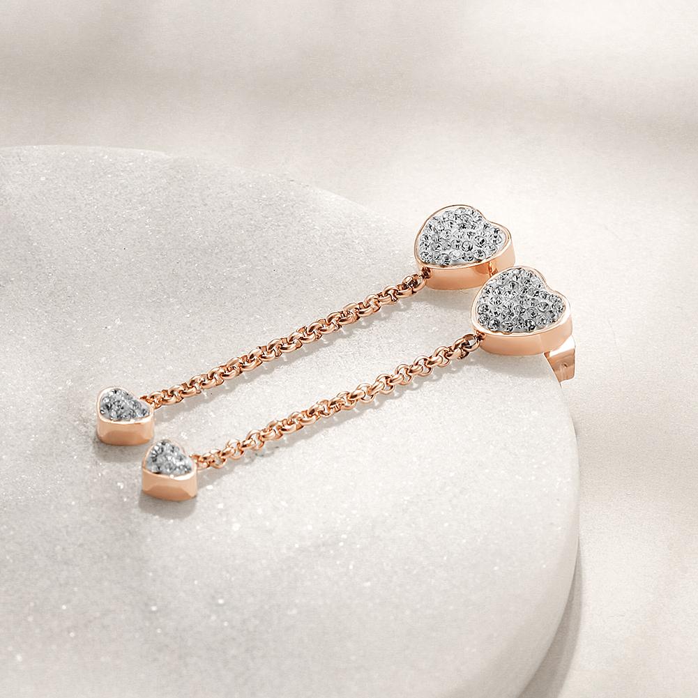 Elegant Heart Dangle Drop Earrings made from stainless steel with gold plating, showcasing a stylish design perfect for any occasion.