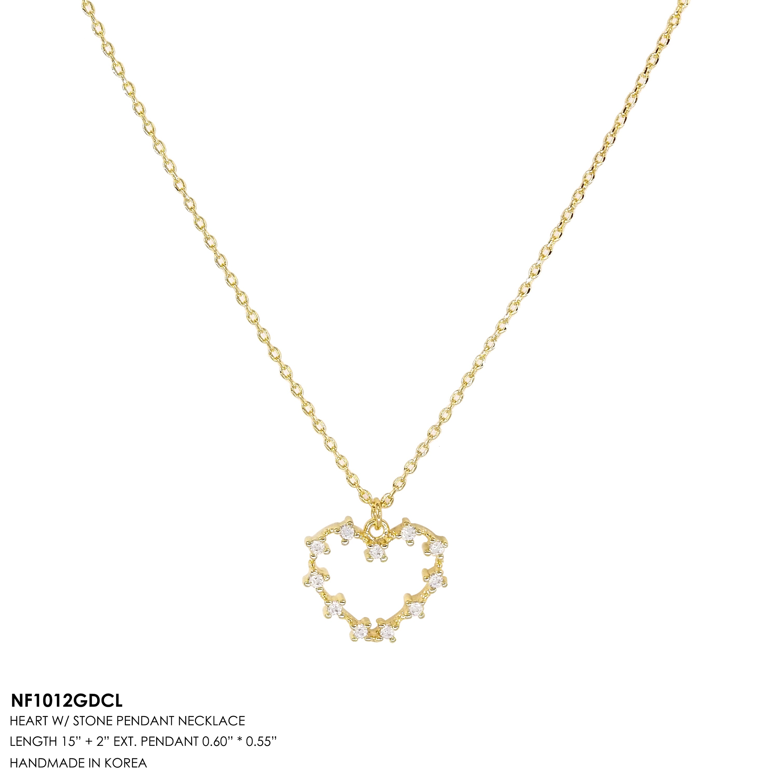Heart Stone Pendant Necklace by DOBBI in various colors, featuring a heart-shaped pendant made of alloy and glass.