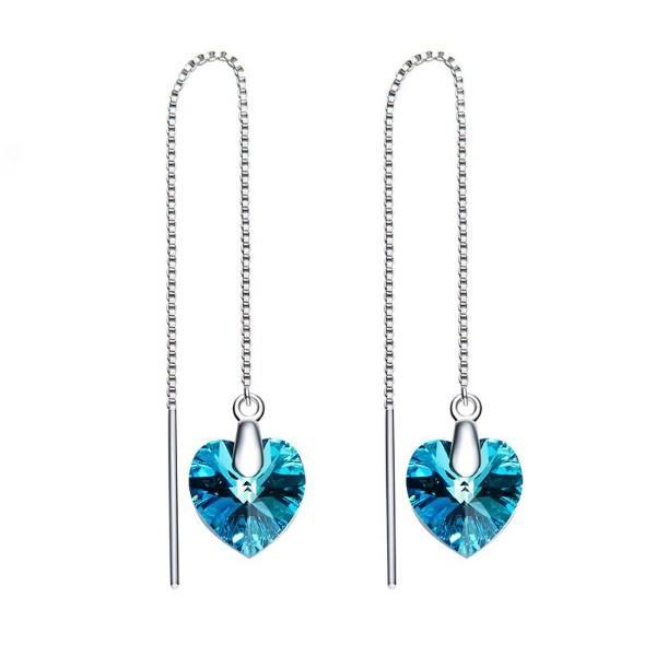 Elegant Heart Threader Drop earrings in 18K white gold plating, featuring a unique heart design and hypoallergenic crystals.