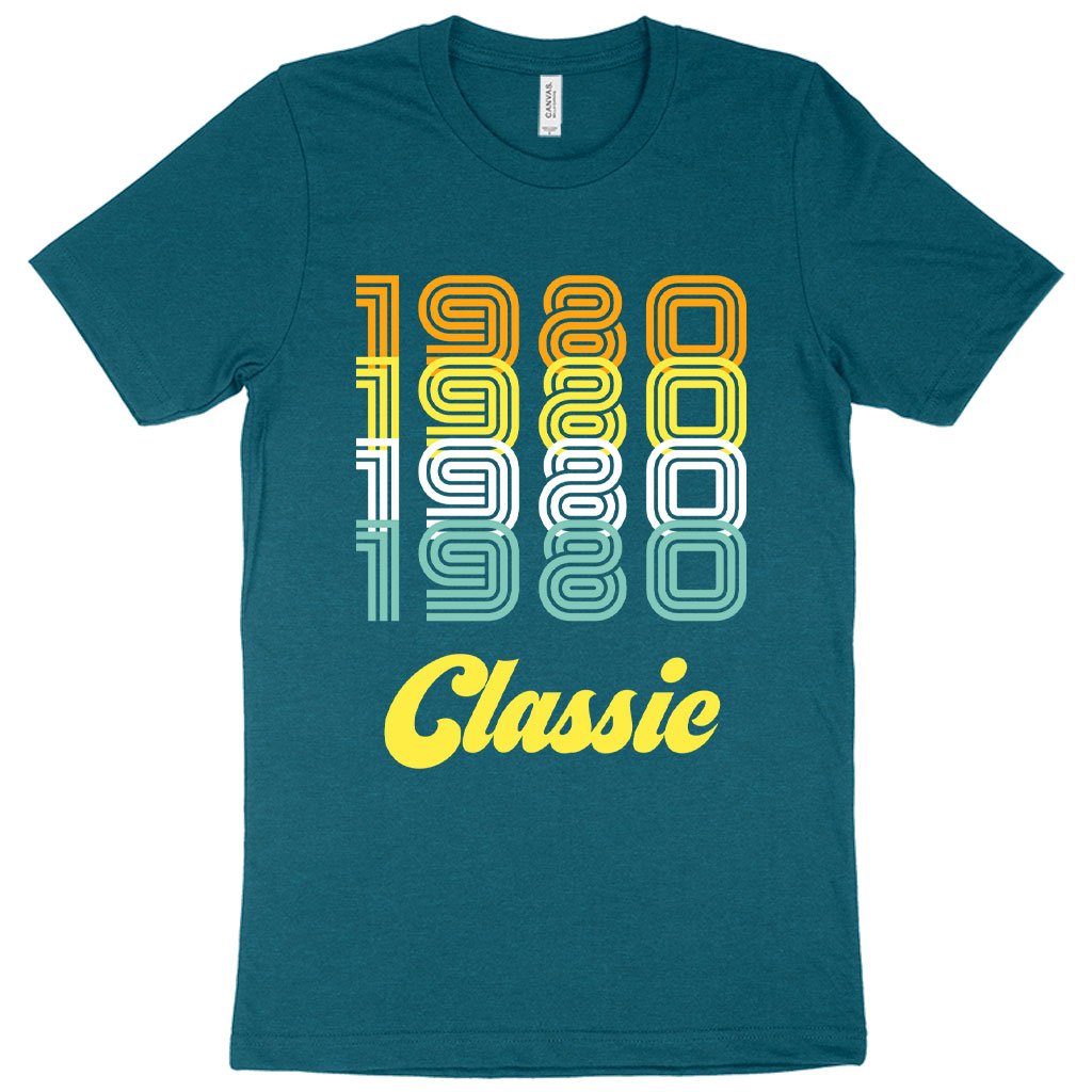 Heather 1980 Classic T-Shirt in soft fabric, showcasing a classic 80s style with a crew neck and tapered shoulders.