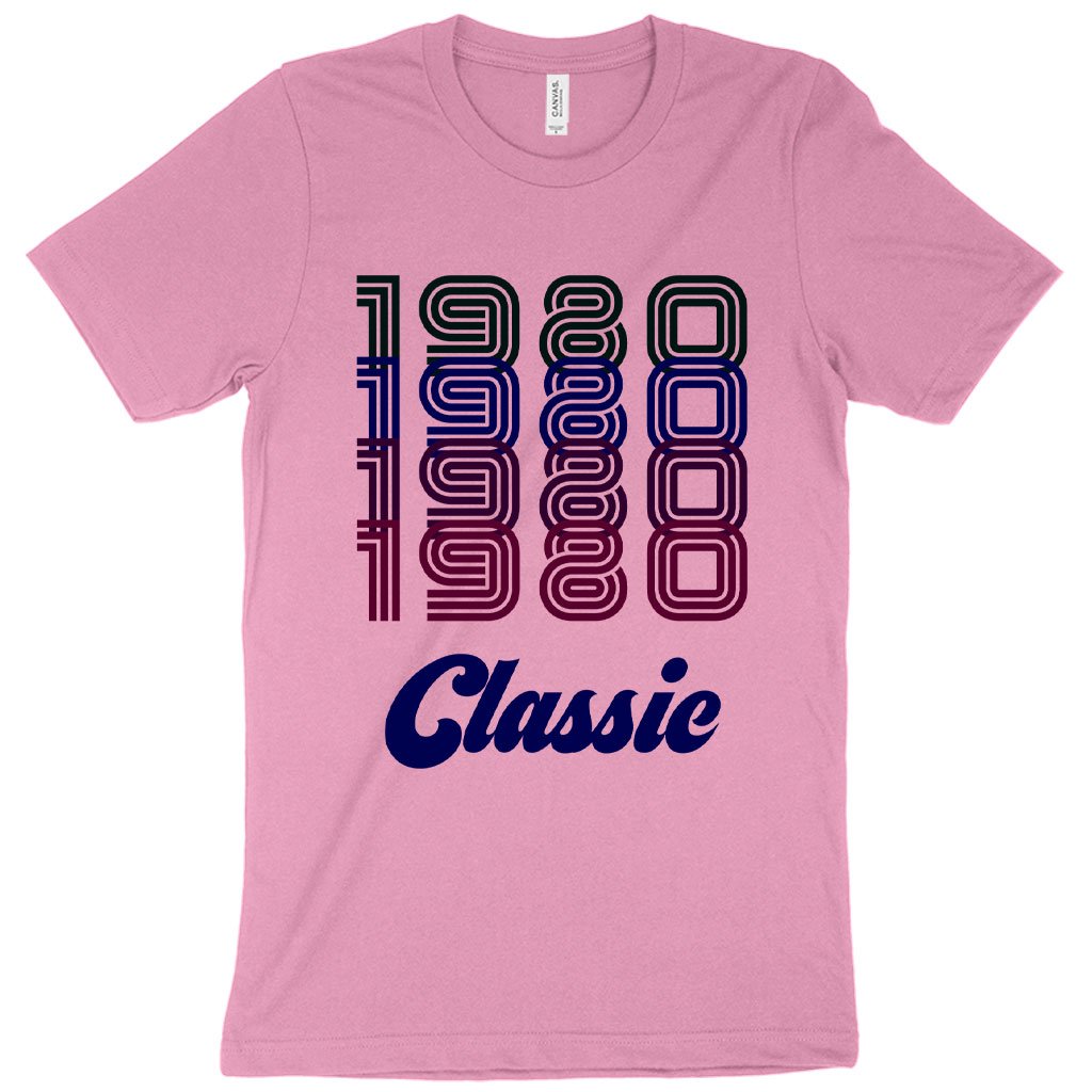 Heather 1980 Classic T-Shirt in soft fabric, showcasing a classic 80s style with a crew neck and tapered shoulders.