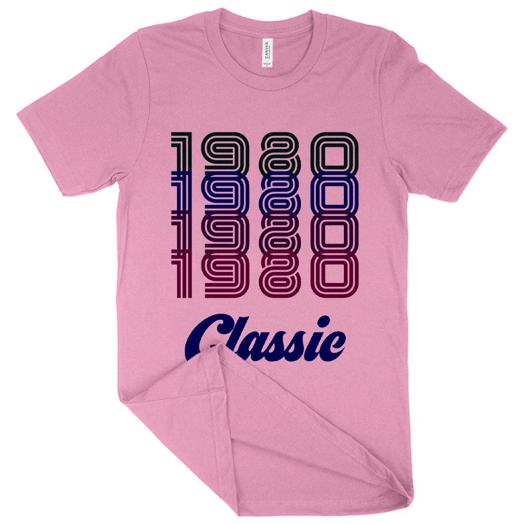 Heather 1980 Classic T-Shirt in soft fabric, showcasing a classic 80s style with a crew neck and tapered shoulders.