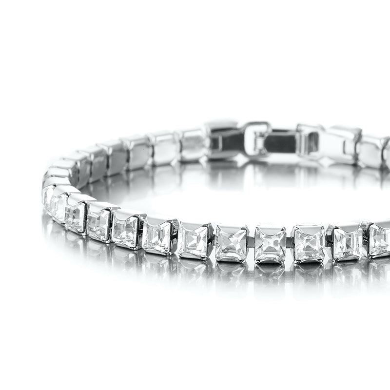 Heavy 925 Sterling Silver Plated Tennis Bracelet adorned with SWAROVSKI® crystals, showcasing its elegant design and quality craftsmanship.