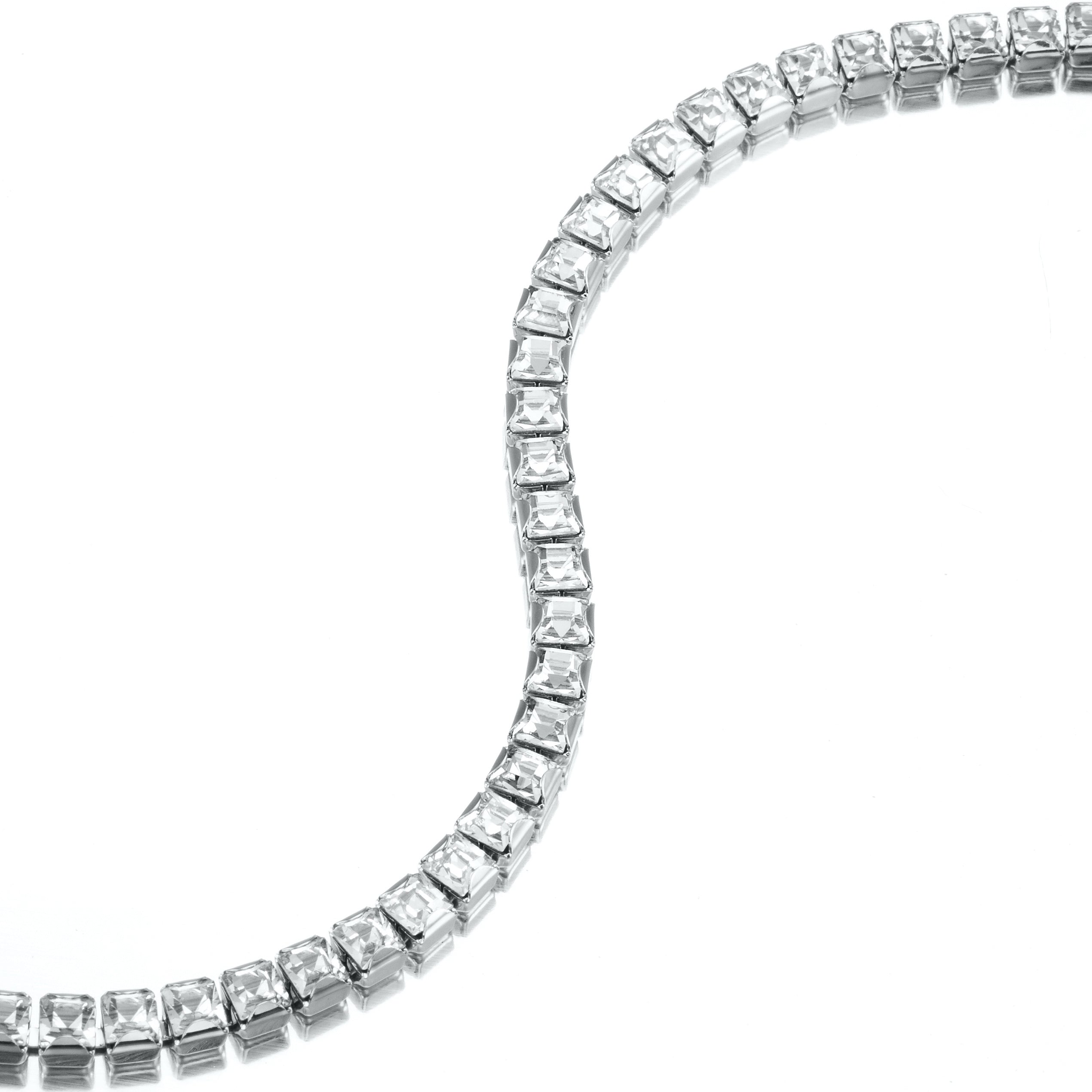 Heavy 925 Sterling Silver Plated Tennis Bracelet adorned with SWAROVSKI® crystals, showcasing its elegant design and quality craftsmanship.