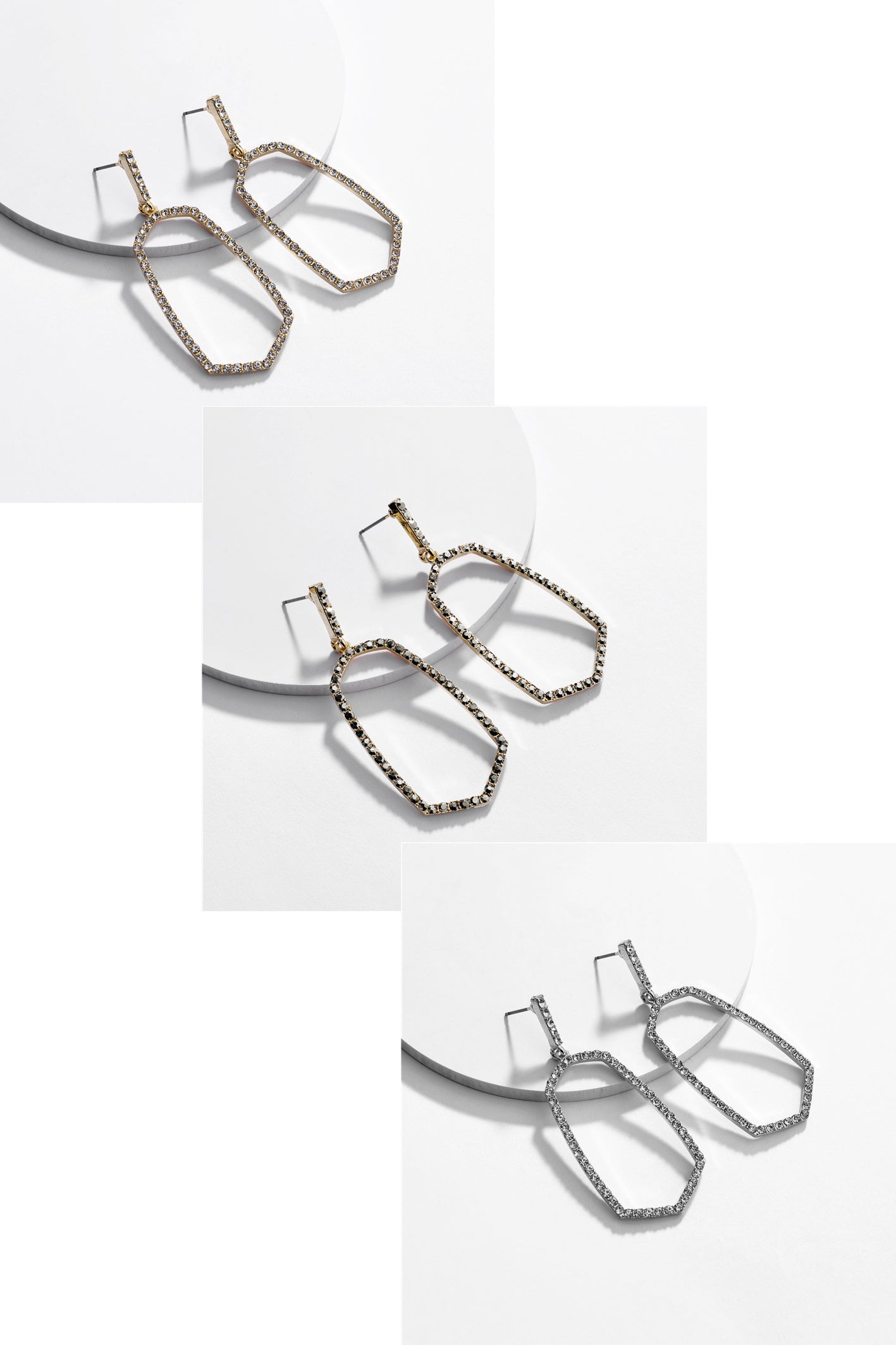 Hexagon Stone Ring Post Earrings by DOBBI in various colors, showcasing a modern geometric design with a stone accent.