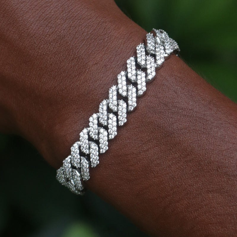 Hip Hop Jewelry bracelet with 5A+ Cubic Zirconia prong-setting, showcasing its elegant design and secure clasp.