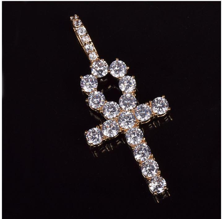 HOLYGRAIL 3MM Tennis CZ Ankh Cross Bundle featuring sparkling cubic zirconia stones on a brass chain.