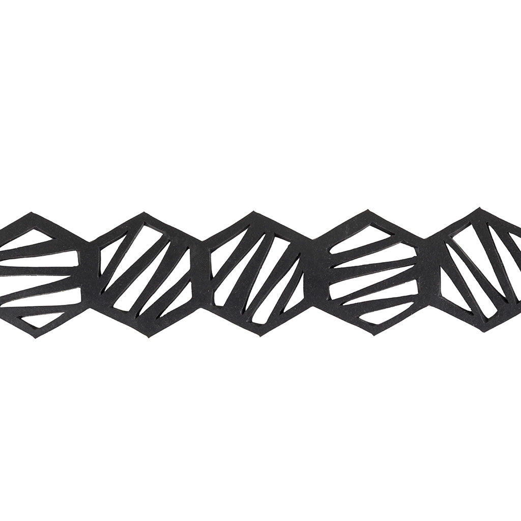Honeycomb Inner Tube Geometric Choker made from recycled rubber, featuring a hexagonal design and adjustable length buttons.