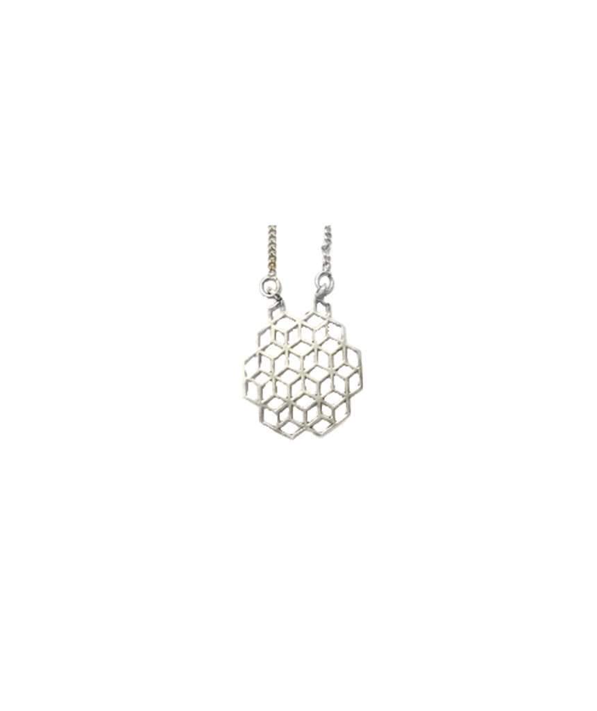 A delicate honeycomb pendant necklace featuring a thin chain, perfect for elegant occasions and daily wear.