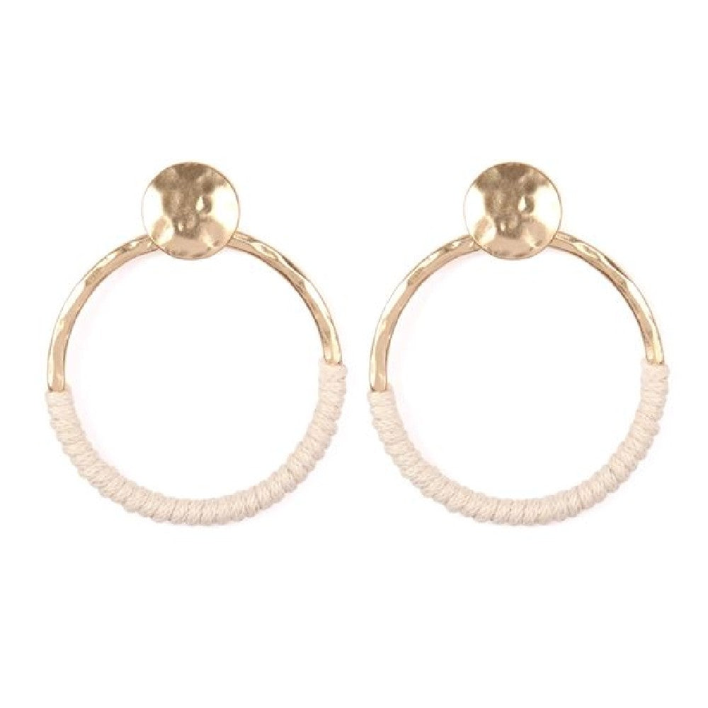 Colorful Hoop Thread Wrapped Post Back Earrings displayed elegantly, showcasing their unique design and vibrant colors.