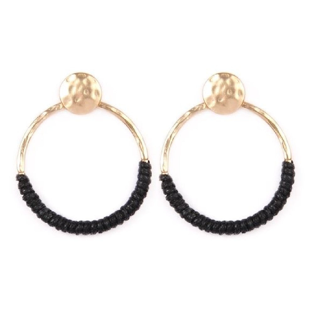 Colorful Hoop Thread Wrapped Post Back Earrings displayed elegantly, showcasing their unique design and vibrant colors.