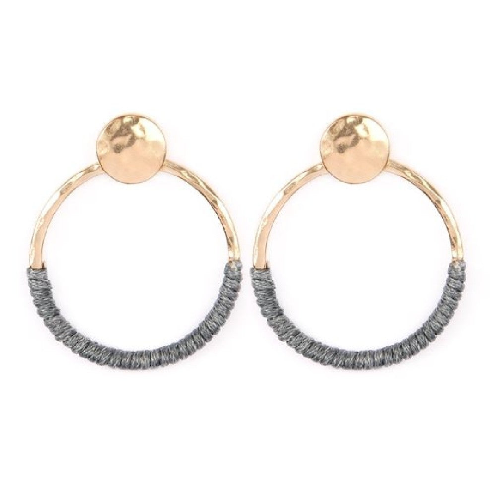 Colorful Hoop Thread Wrapped Post Back Earrings displayed elegantly, showcasing their unique design and vibrant colors.