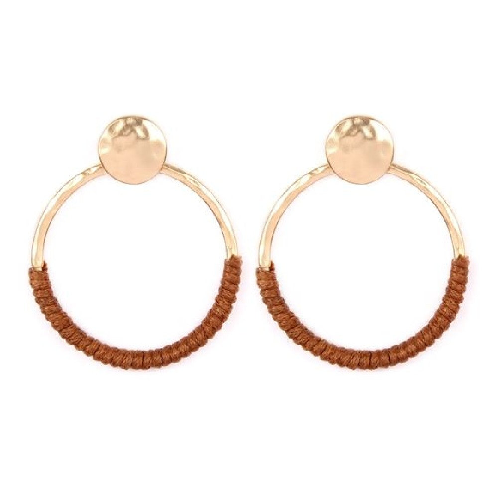 Colorful Hoop Thread Wrapped Post Back Earrings displayed elegantly, showcasing their unique design and vibrant colors.