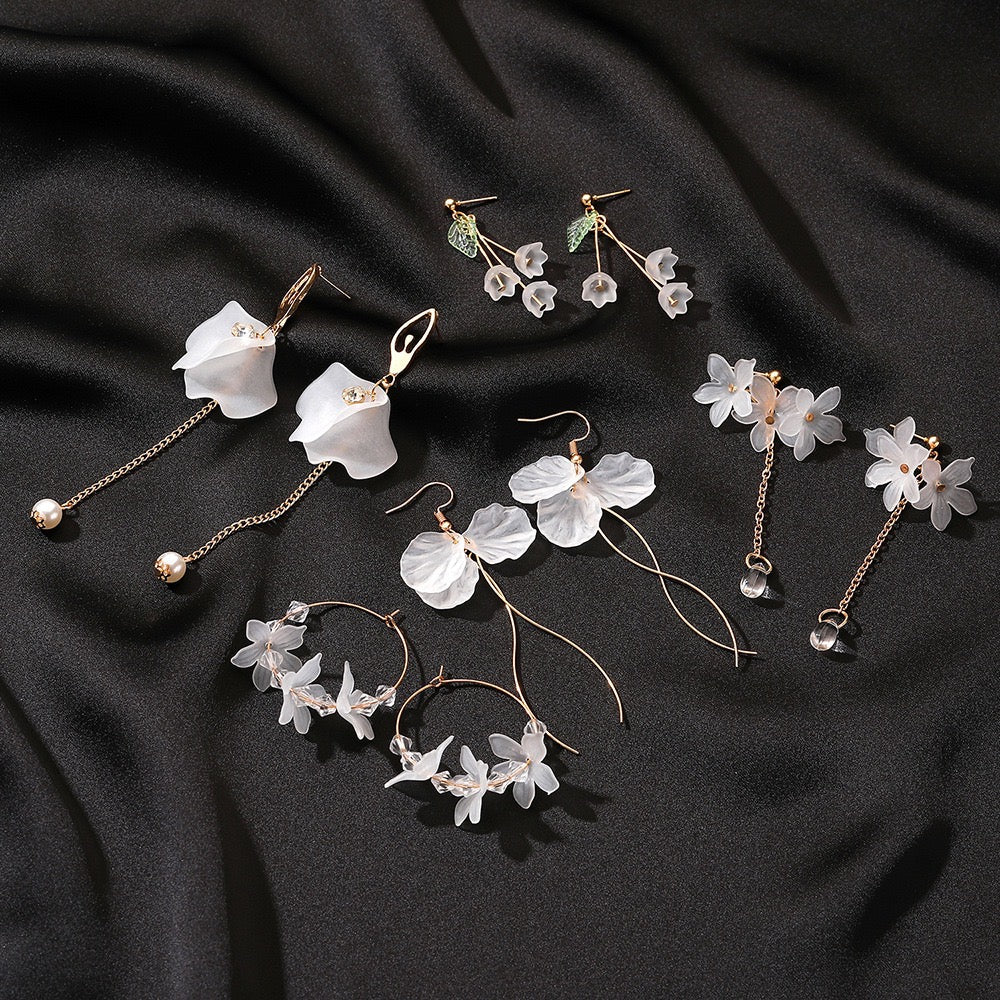 Elegant Ice Flower Petals with Pearl Earrings featuring intricate petal design and shimmering artificial pearls.