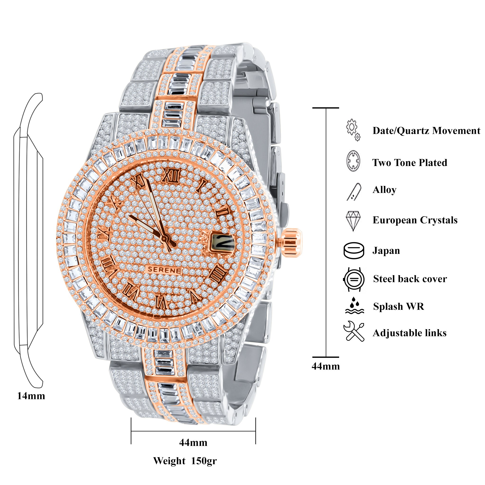 IDIOSYNCRATIC HIP HOP METAL watch featuring CZ stones and solid alloy construction.