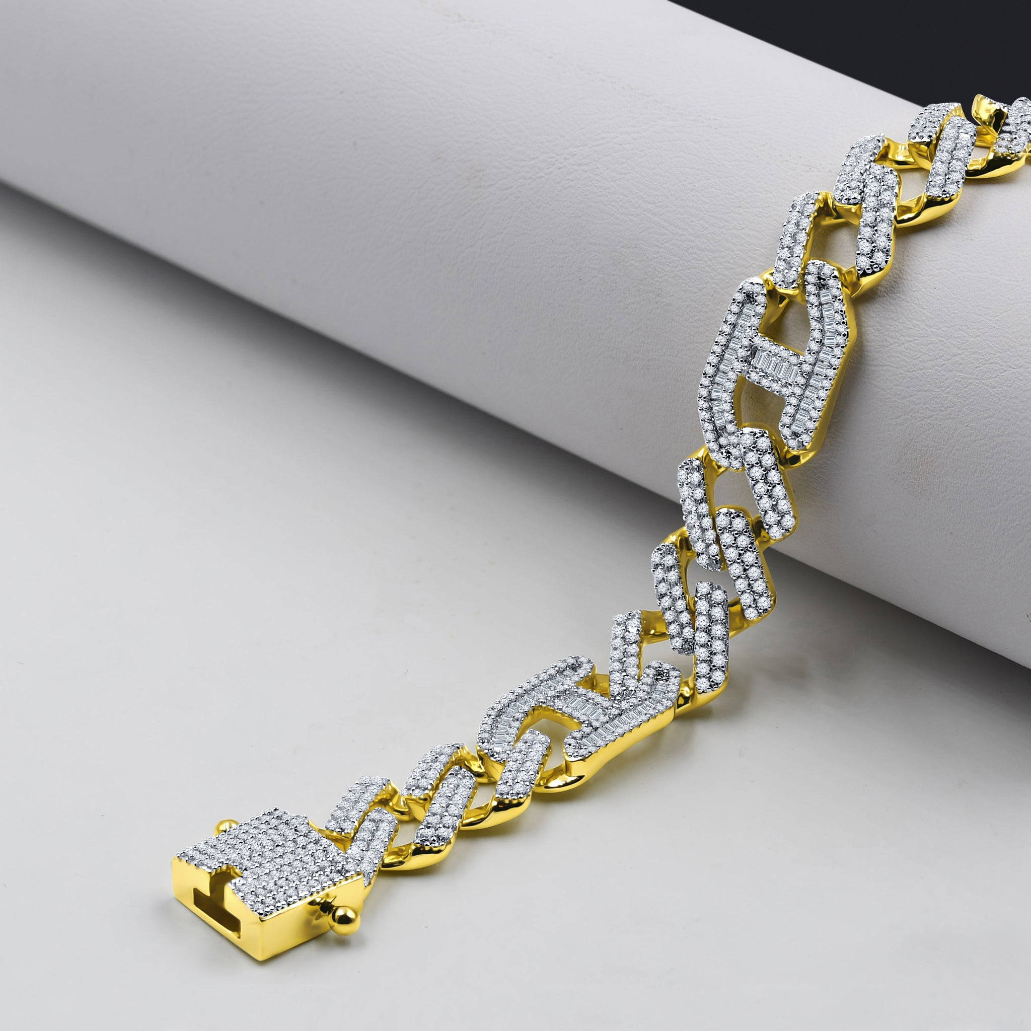 INGRESS Brass 12MM 7.5" CZ Bracelet featuring AAA cubic zirconia in a classic chain design, available in rhodium and gold plating.