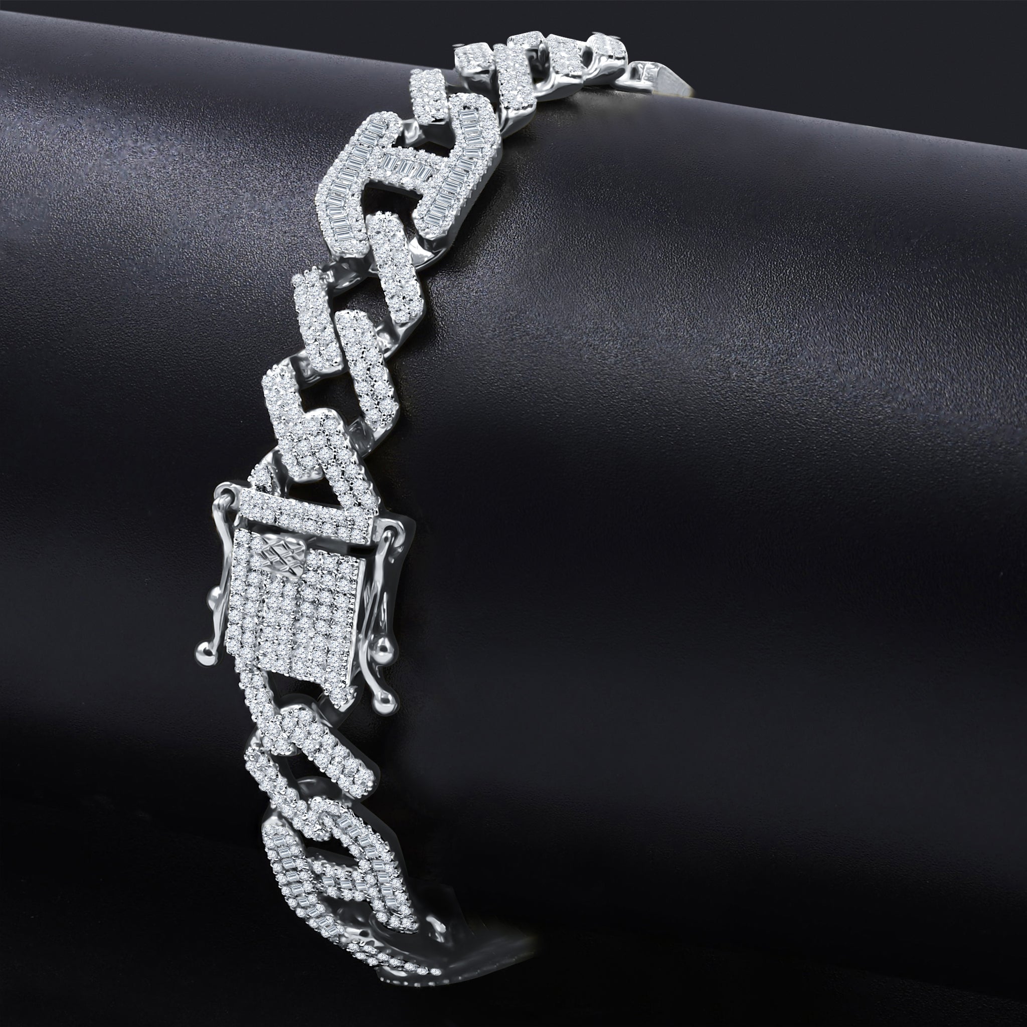 INGRESS Brass 12MM 7.5" CZ Bracelet featuring AAA cubic zirconia in a classic chain design, available in rhodium and gold plating.