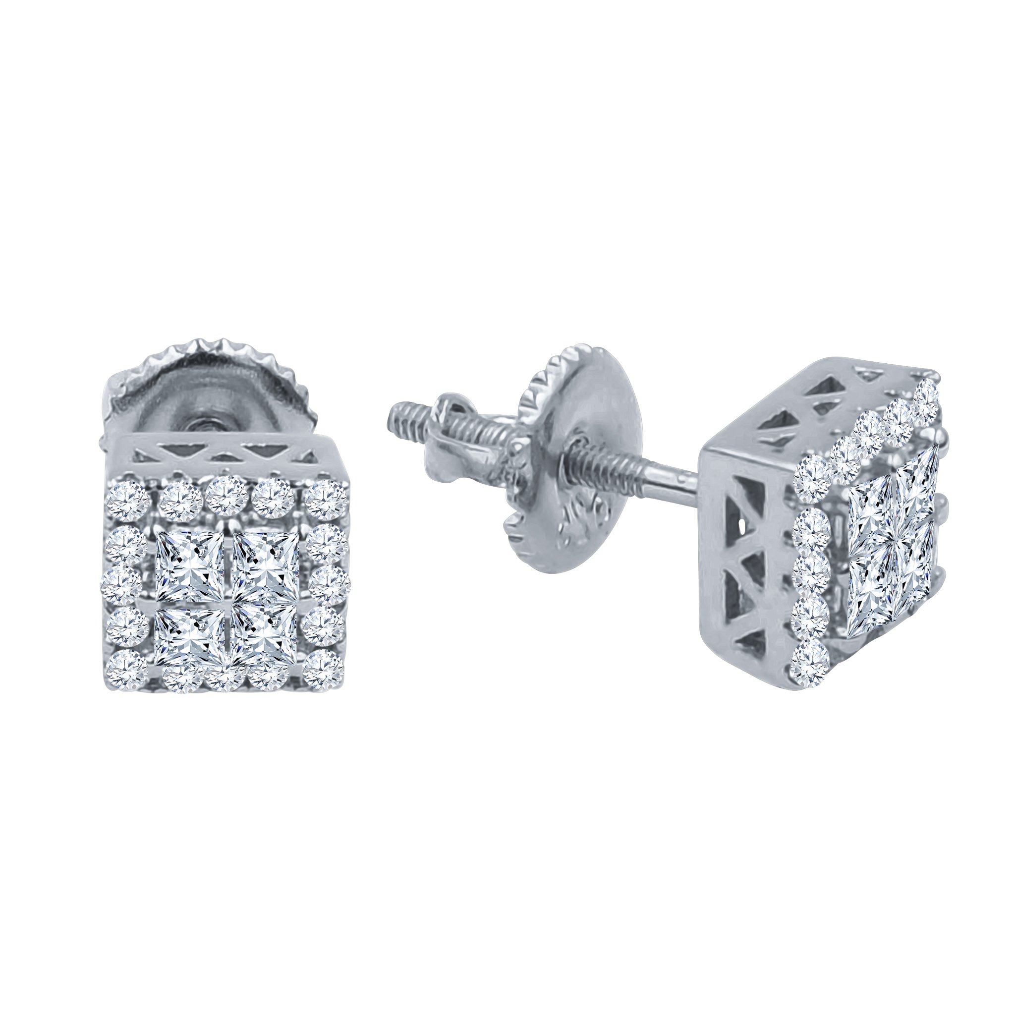 IRRADIATE Silver Earrings featuring cuboidal design with sparkling cubic zircon stones, elegantly displayed against a soft background.