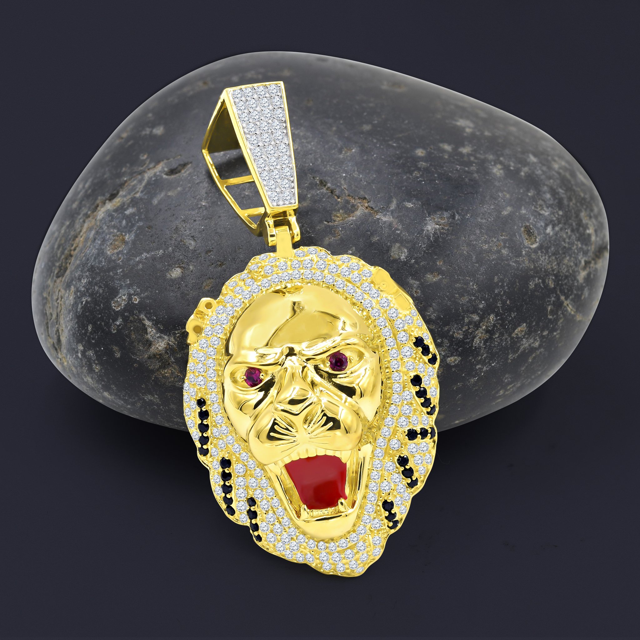 IRATE Silver Pendant featuring a fierce tiger design with cubic zirconia stones, crafted from 925 sterling silver.