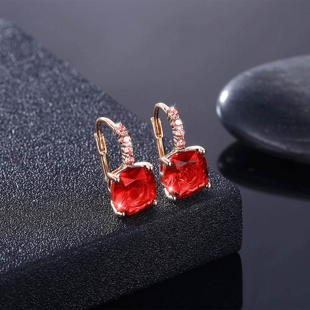 Iridescent Amethyst Ascher Cut Pave Leverback earrings in 14K gold plated setting, showcasing a brilliant purple gemstone and elegant design.