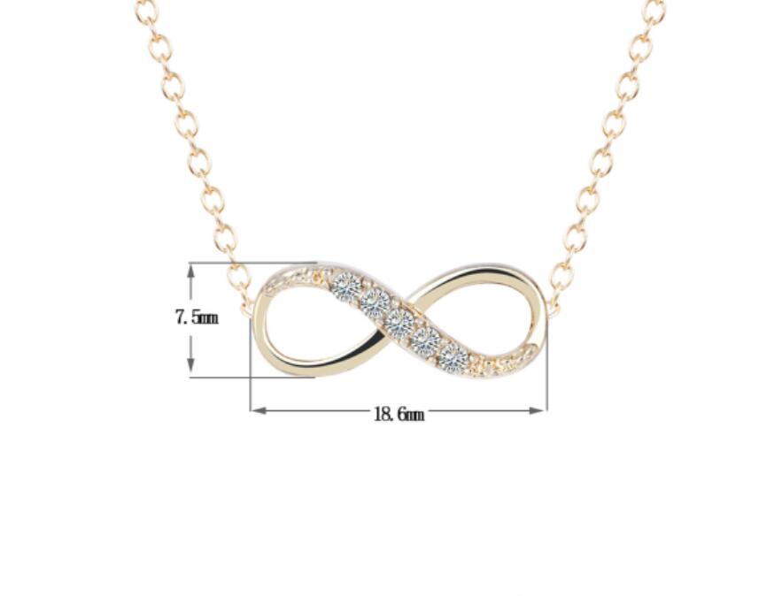 Italian Pav’e Infinity Necklace featuring a 14K gold plated infinity pendant on a link chain, perfect for elegant occasions.