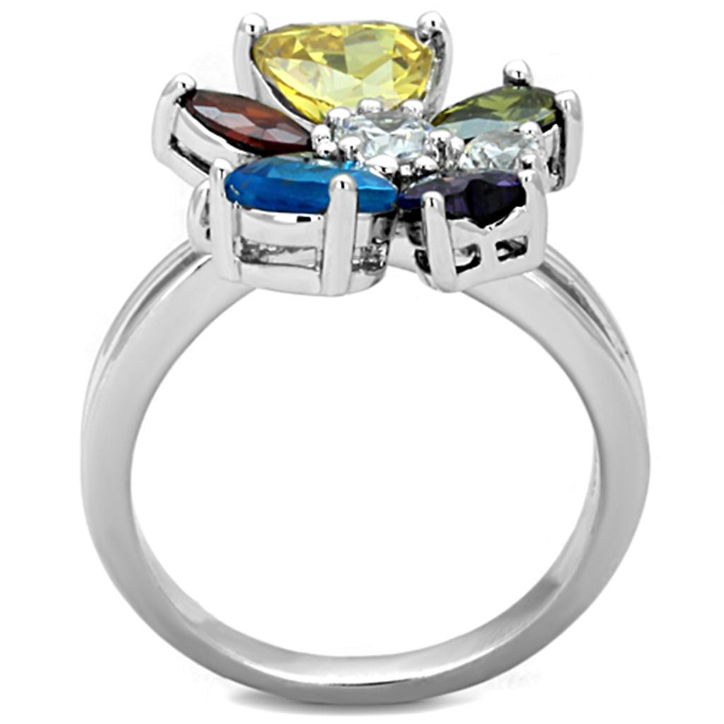 Jaime Cocktail Ring featuring rhodium brass and multi-colored AAA CZ stones, elegantly designed for stylish occasions.