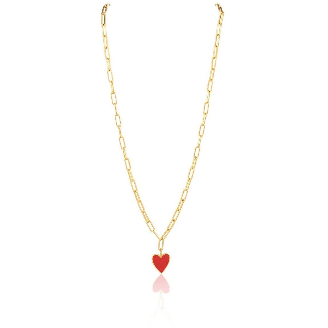 Jamie Enamel Heart Necklace featuring an 18k gold plated link chain and a colorful enamel heart charm.