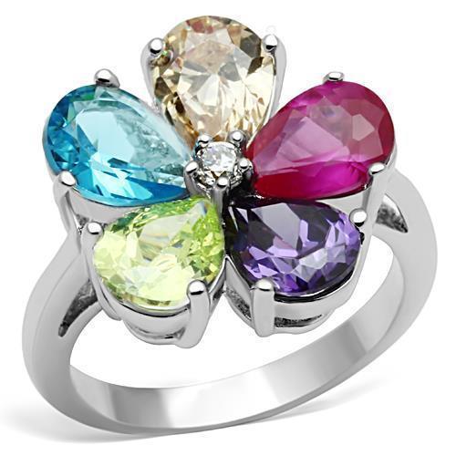 Jessyca Cocktail Ring featuring rhodium brass and multi-color AAA CZ stones, elegantly designed for a stunning look.