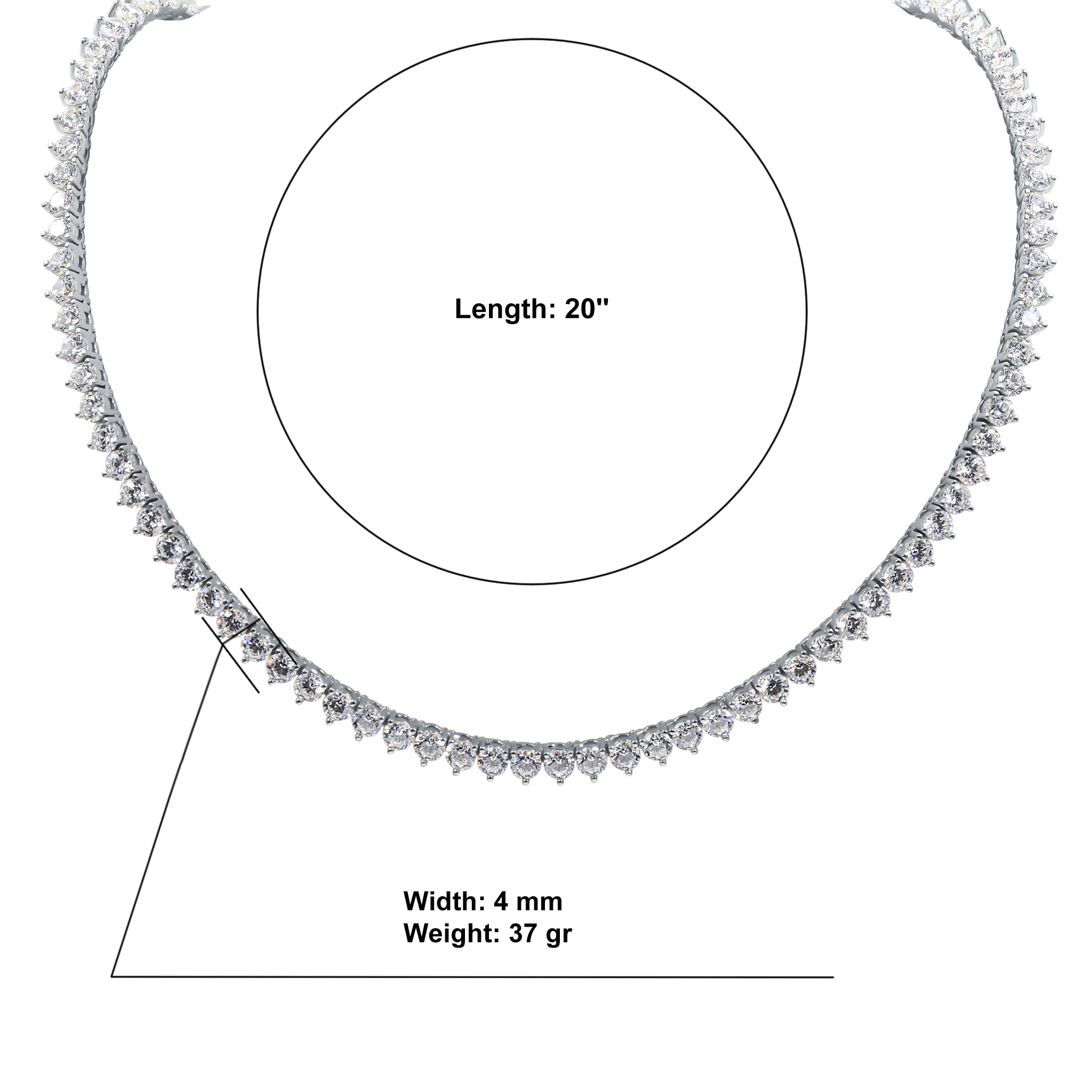 KAUNIS 4MM Chain made of 925 sterling silver with sparkling cubic zirconia stones, showcasing its elegant design.