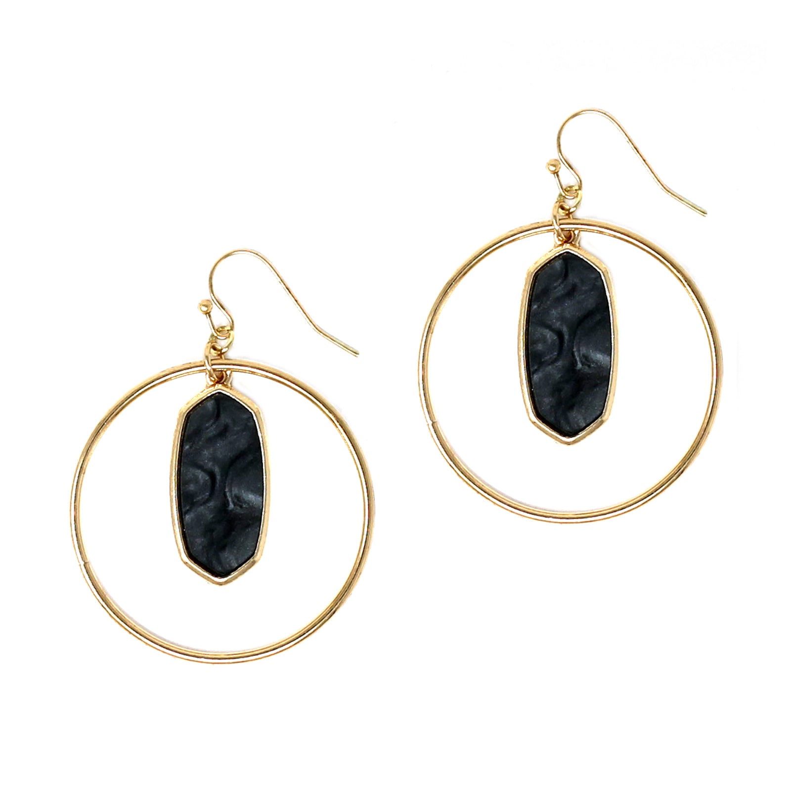 Kenzie Circle Drop Earrings featuring a dangling hoop design with a beautiful center piece, crafted from alloy metal.