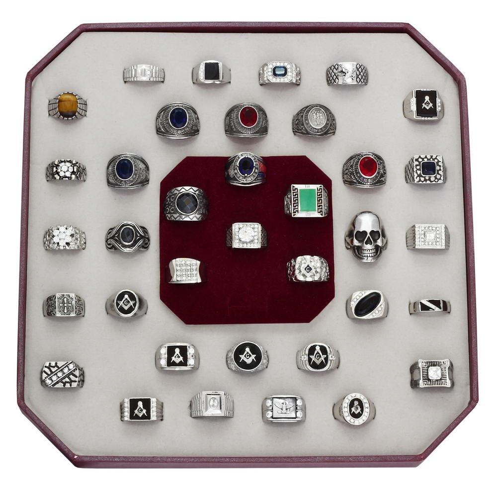KIT-A-Size9 high polished stainless steel kit with assorted center stones, showcasing its sleek design and quality materials.
