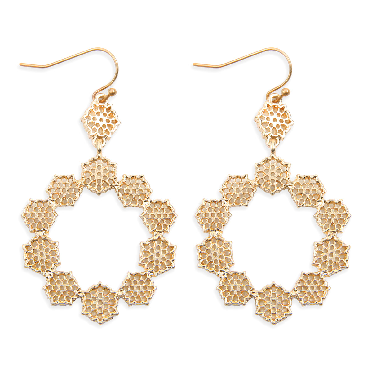 Lace Filigree Fish Hook dangle earrings in various colors, showcasing intricate design and elegant drop length.