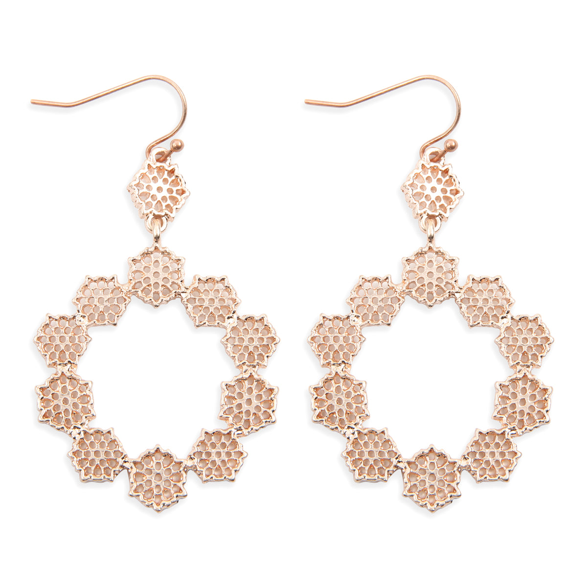 Lace Filigree Fish Hook dangle earrings in various colors, showcasing intricate design and elegant drop length.