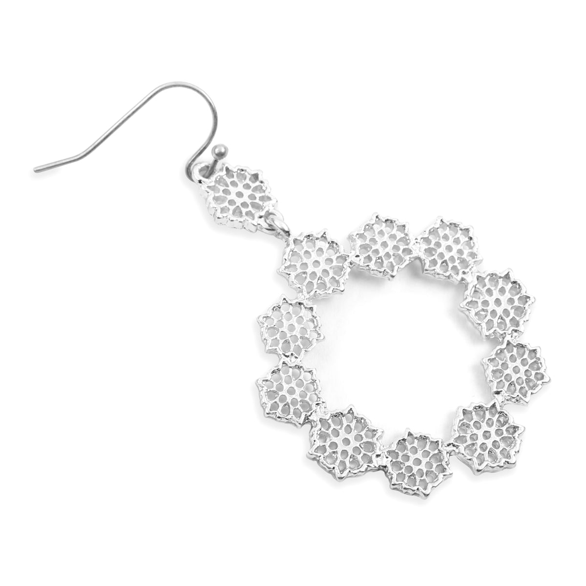 Lace Filigree Fish Hook dangle earrings in various colors, showcasing intricate design and elegant drop length.