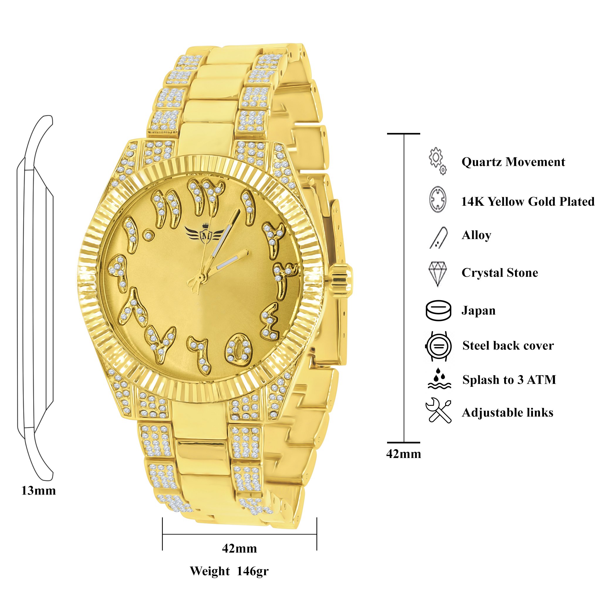 LAMBENCY Watch Set featuring a stylish slatey design with Urdu hour markers and CZ stone accents, perfect for night events.