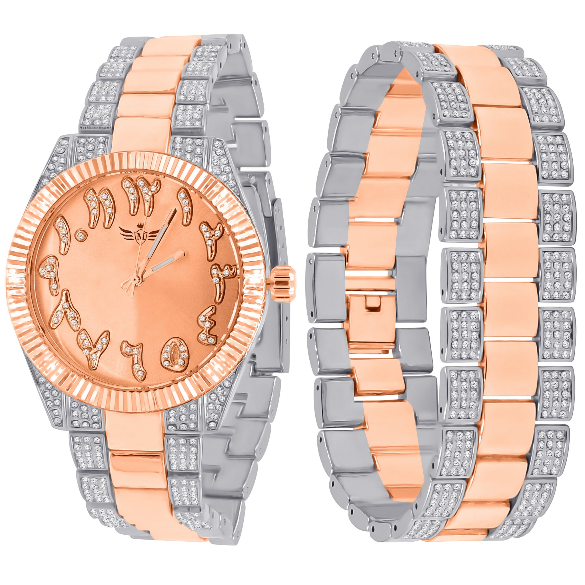 LAMBENCY Watch Set featuring a stylish slatey design with CZ stone embellishments and adjustable metal strap.