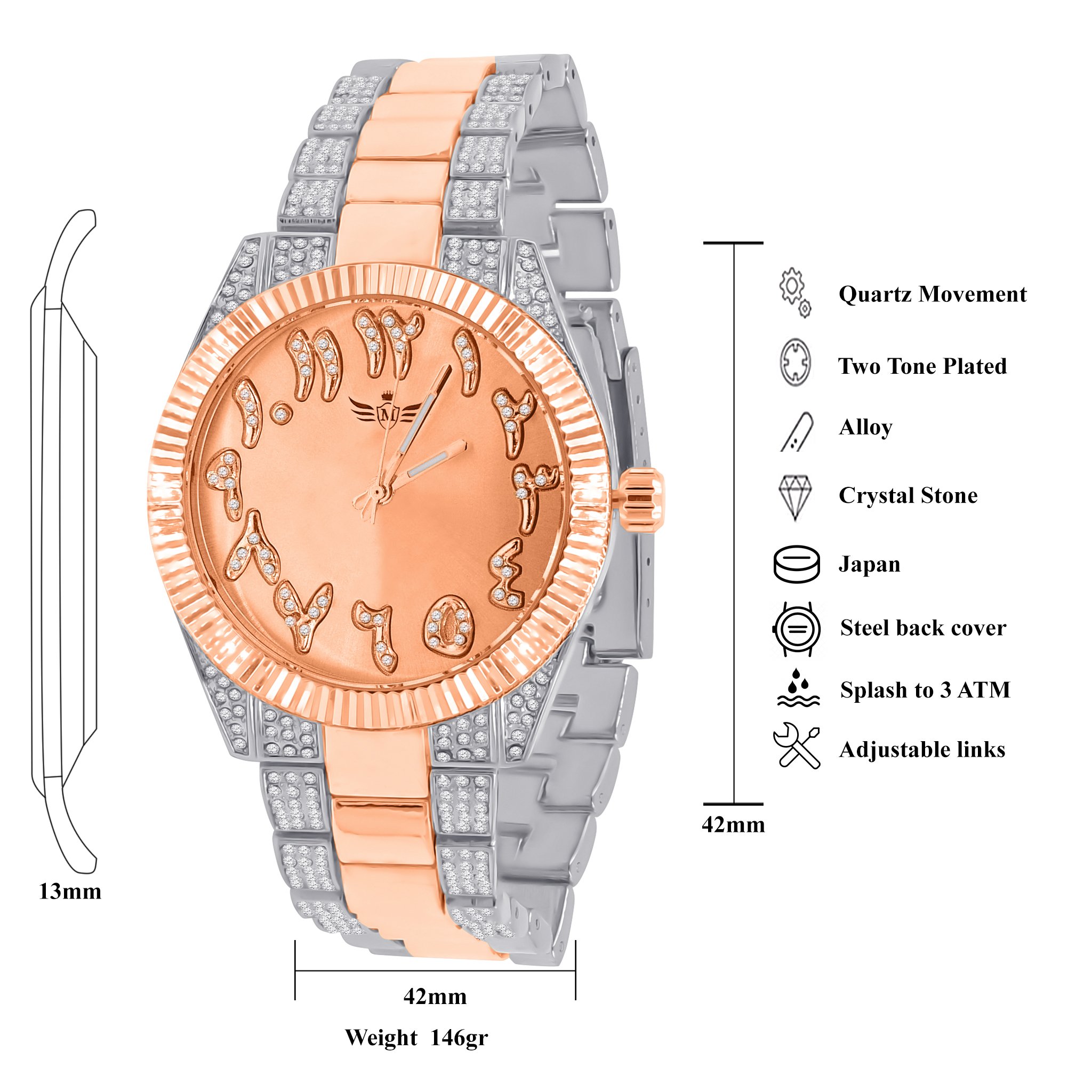 LAMBENCY Watch Set featuring a stylish slatey design with CZ stone embellishments and adjustable metal strap.