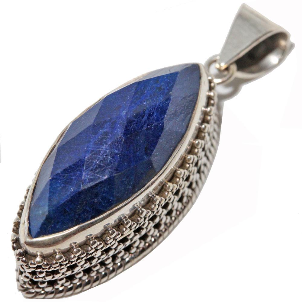 A beautiful Lapis Lazuli Marquise Cut Pendant set in sterling silver, showcasing intricate filigree work and a vibrant blue stone.