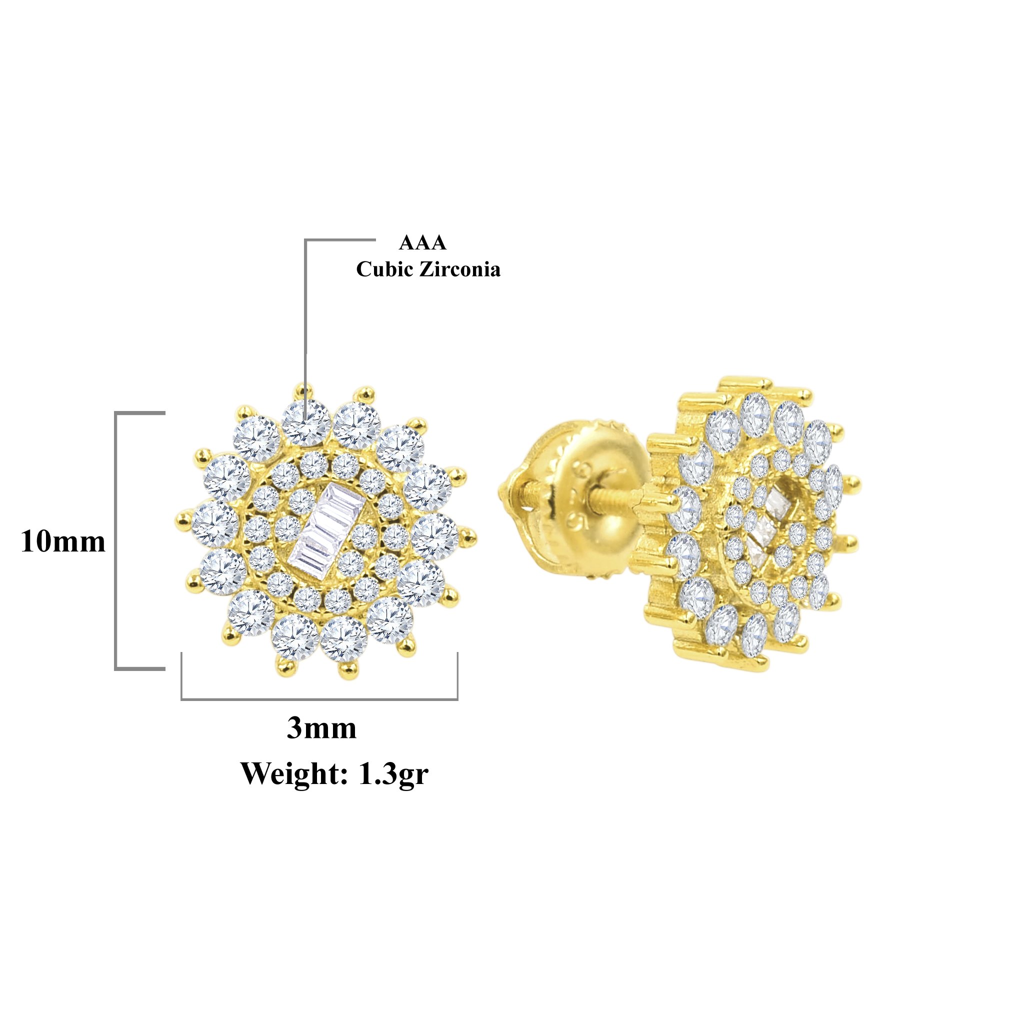 A pair of lavishly designed 925 silver stud earrings featuring sparkling cubic zircon stones, showcasing elegance and luxury.
