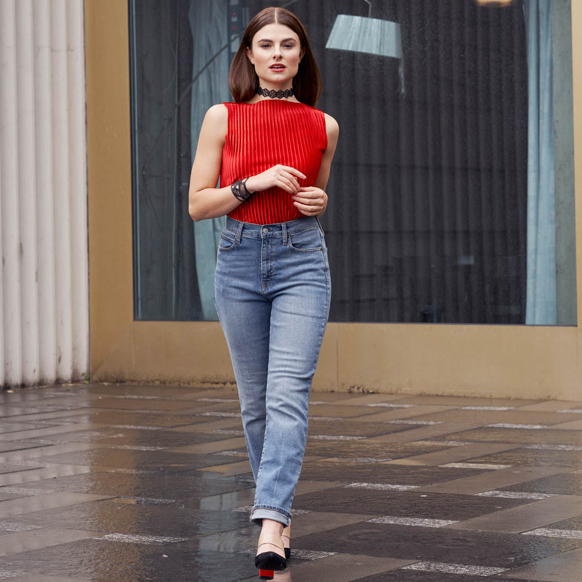 Leaf Art Nouveau Inner Tube Bracelet made from reclaimed rubber, featuring unique textures and a plastic button closure.