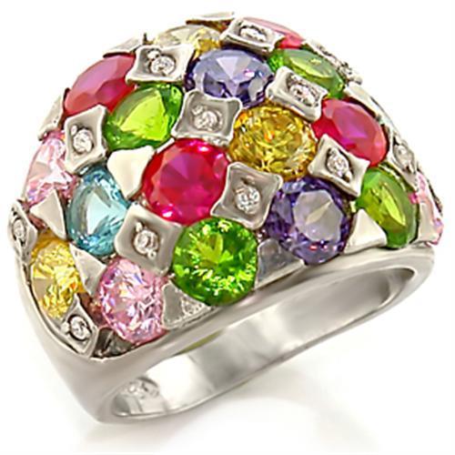 Leanna Cocktail Ring featuring rhodium brass and multi-color AAA CZ stones, elegantly designed for a stunning look.