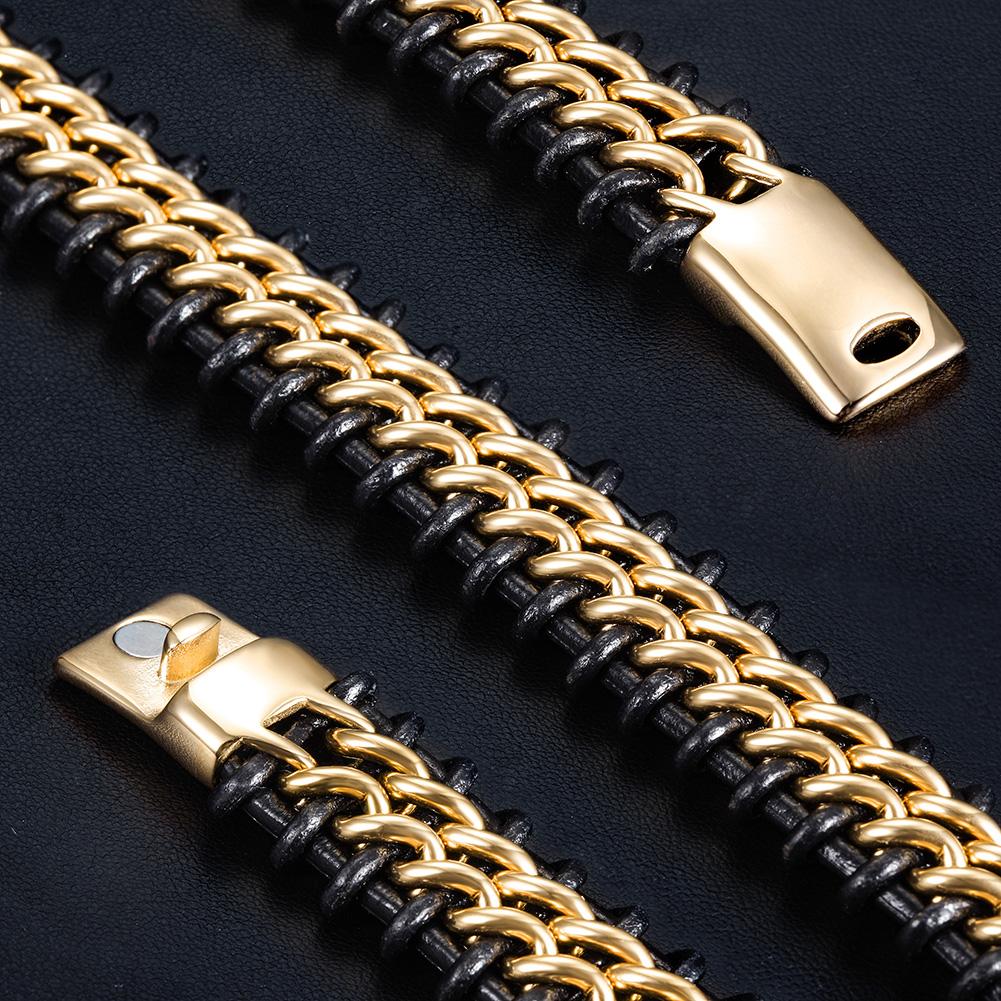 Stylish leather bracelet featuring a secure magnet clasp, crafted from durable materials for everyday wear.