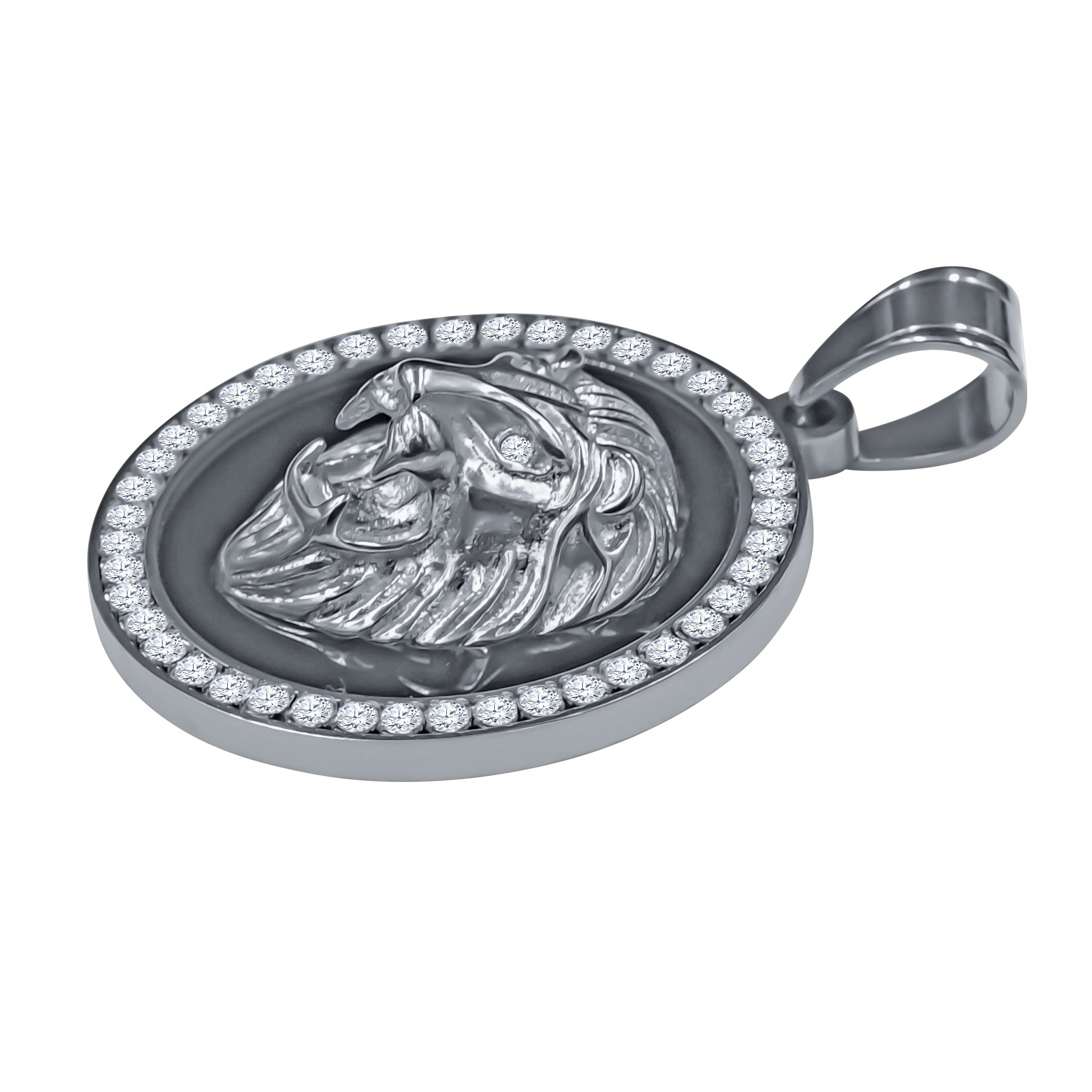 LEON LOCKET I 939901 featuring a cougar pendant with cubic zirconia stones, crafted from stainless steel.