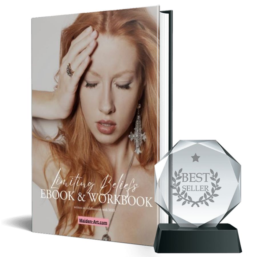 Cover of the Mindful Fashion Limiting Beliefs Ebook + Workbook featuring a serene ocean background and inspirational text.