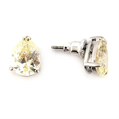 Elegant LO052 Rhodium Brass Earrings featuring AAA Grade CZ in vibrant Citrine Yellow, showcasing their stunning design and craftsmanship.