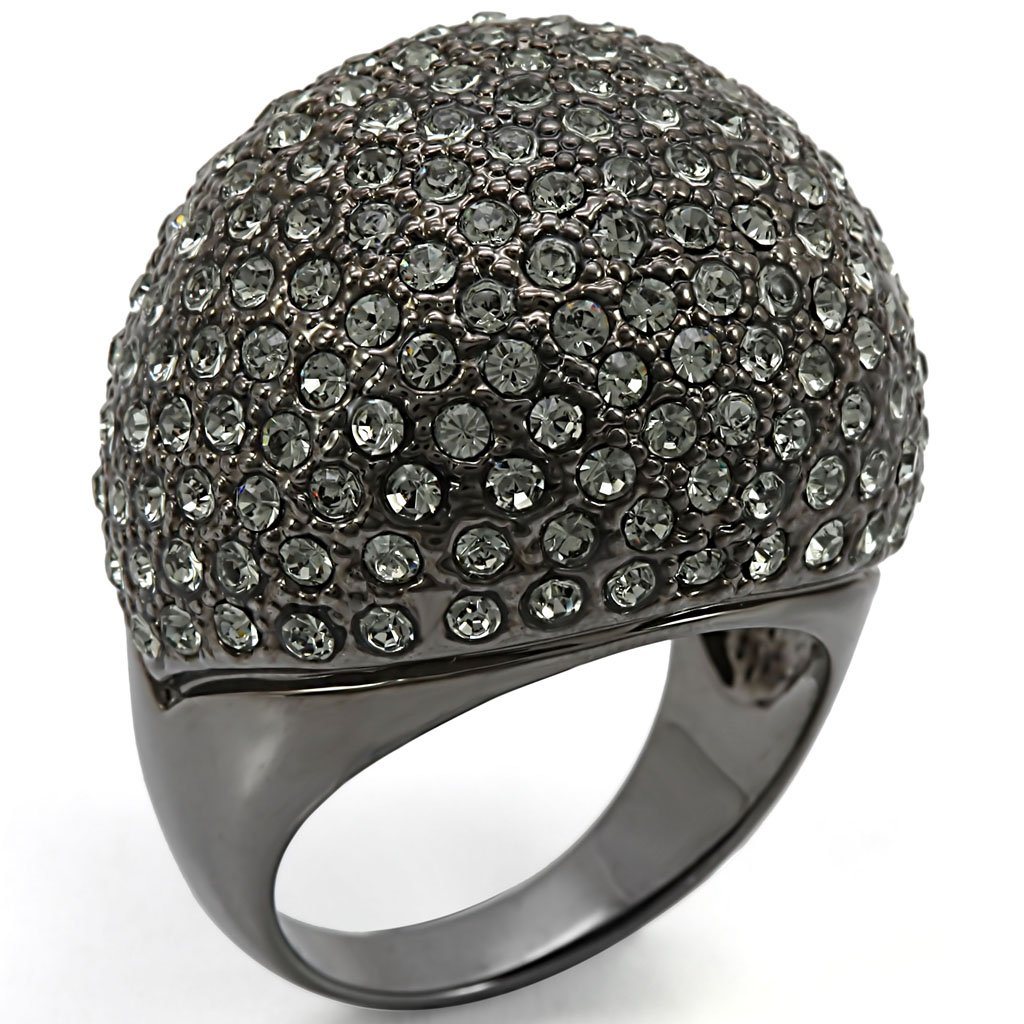 LO1264 Ruthenium Brass Ring featuring a top-grade black diamond crystal, showcasing elegance and sophistication.