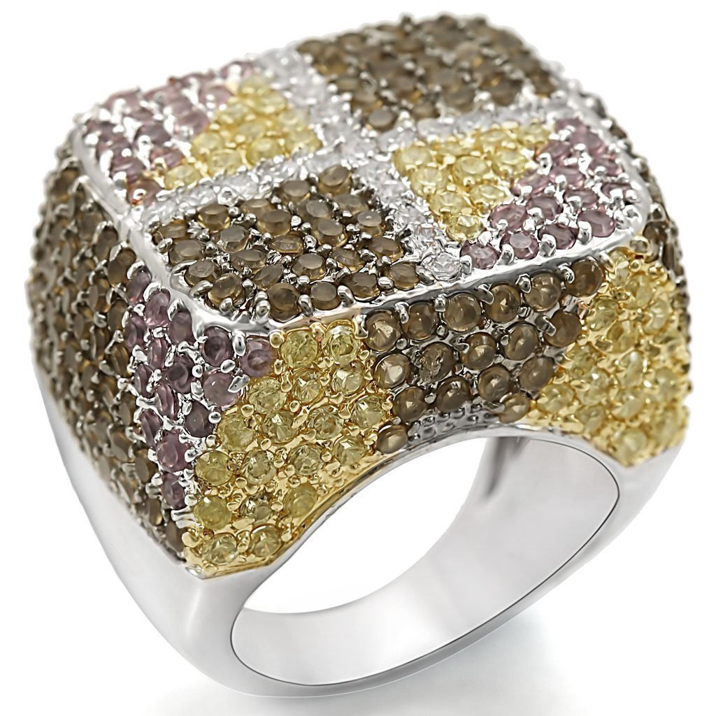 LO1350 Rhodium+Gold+Ruthenium Brass Ring featuring AAA Grade CZ stones, showcasing a multi-color design and elegant finish.
