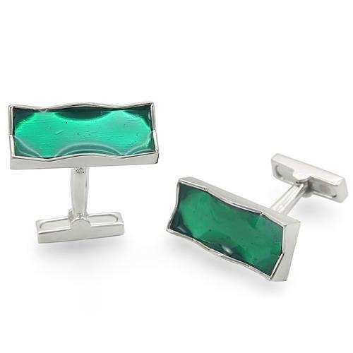 LO1374 Rhodium Brass Cufflink with a sleek design, showcasing its shiny finish and classic style without any stones.