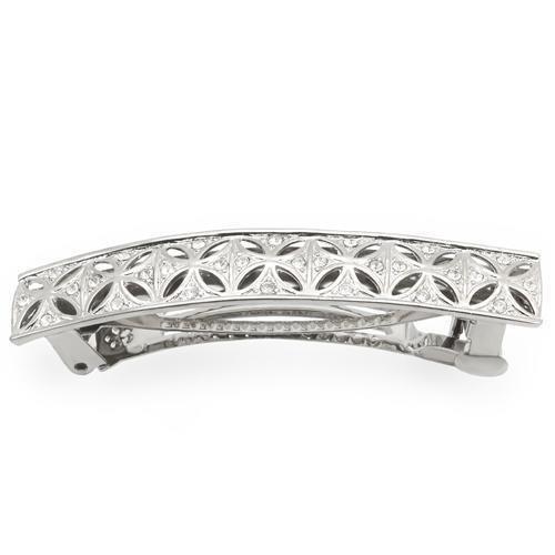 LO1428 Rhodium White Metal Tiara with clear top-grade crystals, elegantly designed for special occasions.